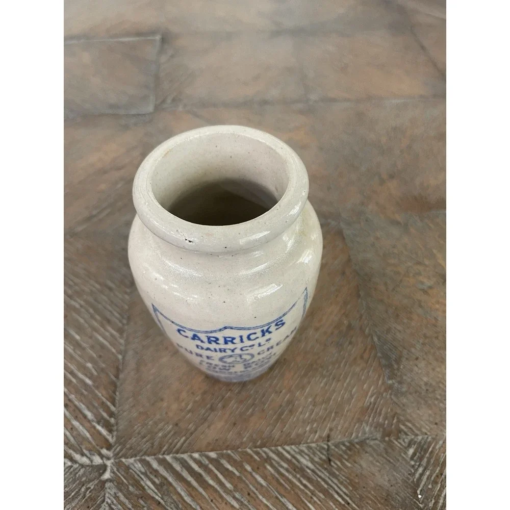 Antique Stoneware Cream Jar Pot Carricks Cumberland Dairy Co England 4.25